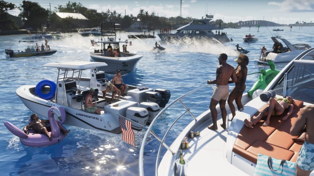 People relaxing on yachts during crowded boat party