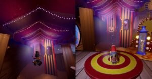 It Takes Two characters jumping inside circus tent