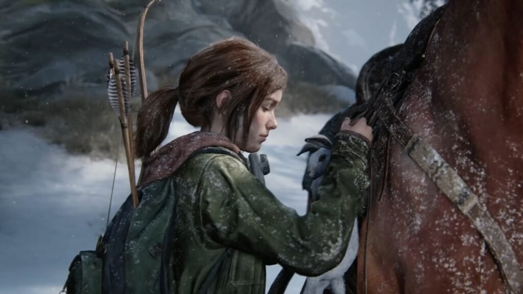 Ellie from The Last of Us pets horse in snow