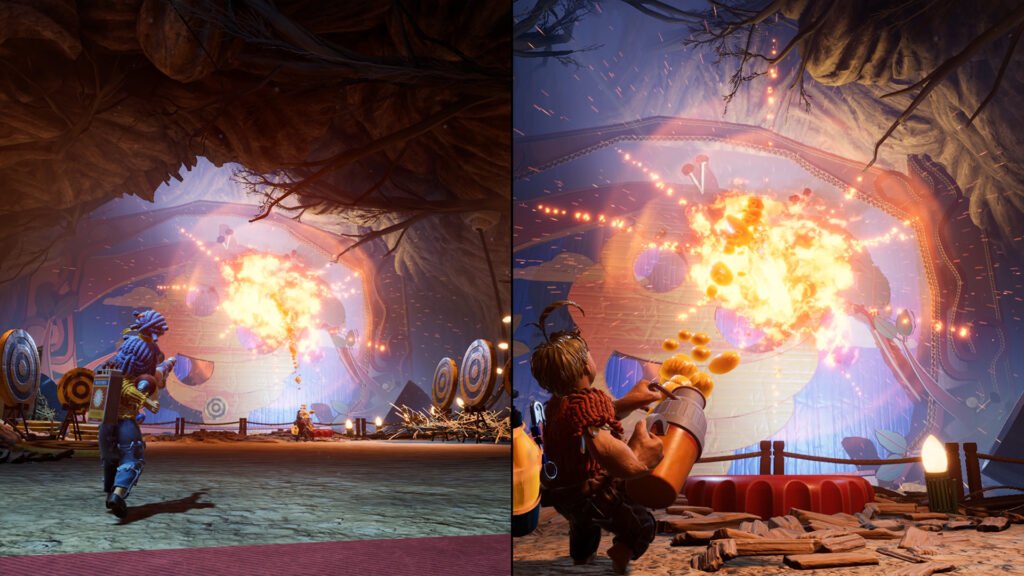 May and Cody shoot exploding target in It Takes Two