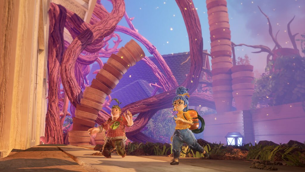 Cody and May running past giant vines in It Takes Two